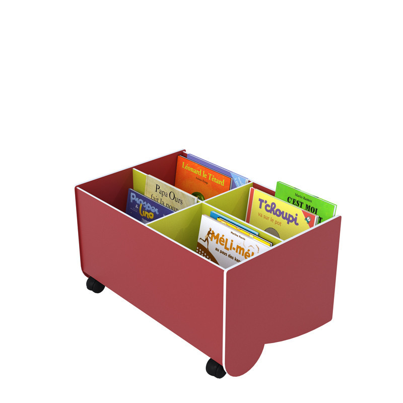BAC A LIVRES MOBILE PETIT MODELE ROUGE/ANIS